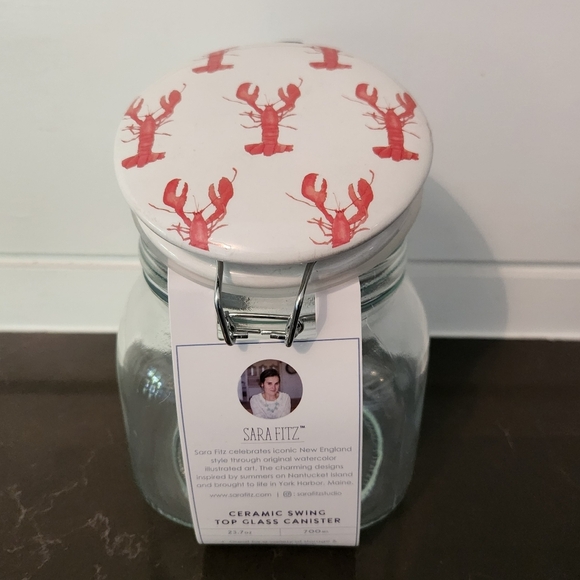 Sara Fitz Ceramic Swing Top Glass Canister Lobster Design - Picture 6 of 7